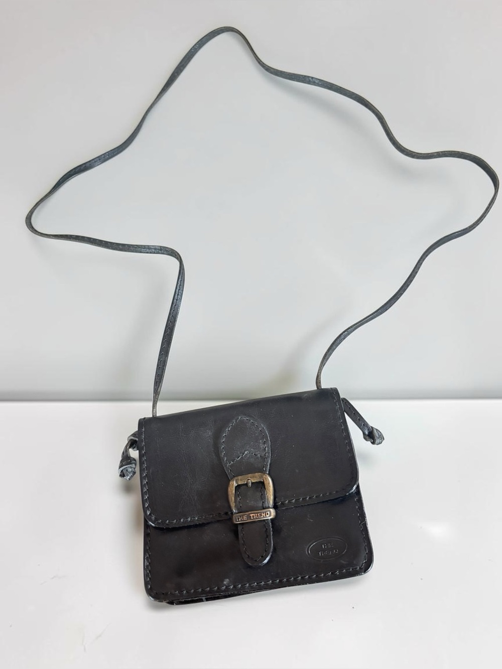 Vintage The Trend Mini Leather Crossbody Bag Made in Italy Black 70s 80s